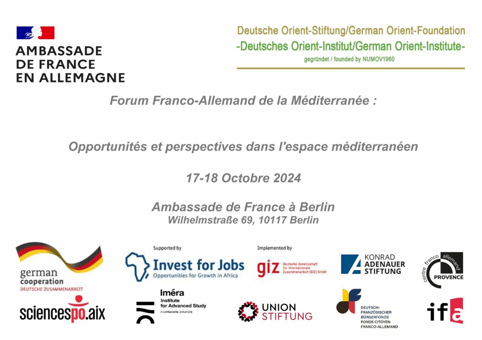 Forum Franco-Allemand de la Méditerranée: Opportunités et perspectives dans l’espace méditerranéen